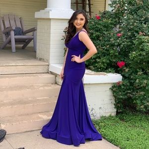 Jovani Mermaid pleated prom dress indigo